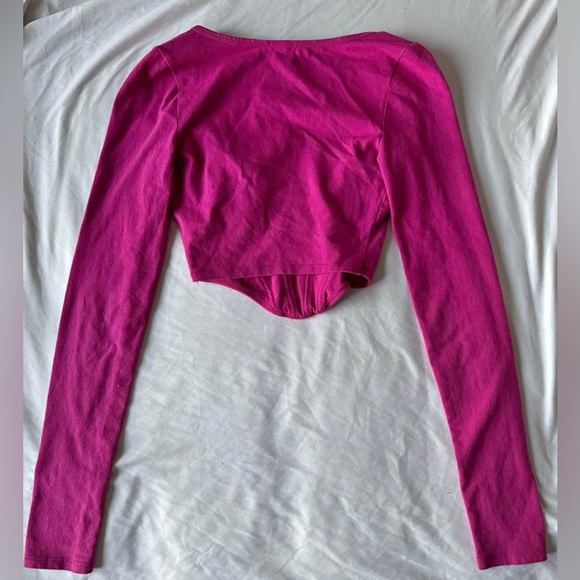 Fuchsia Corset-Style Long Sleeve Crop Top - Size XXS - Picture 2 of 2
